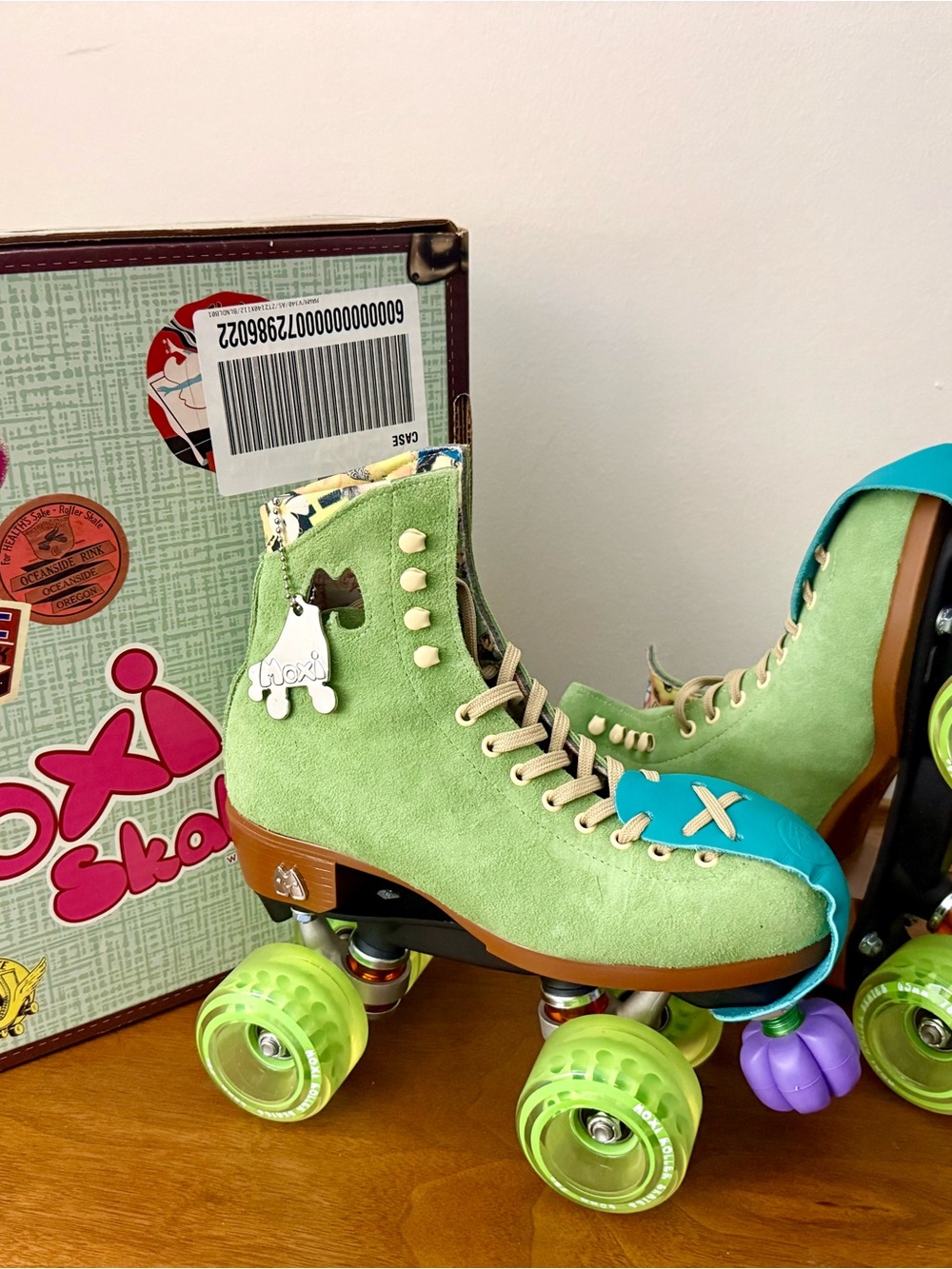 New With Box Moxi Customized Discontinued Melon Color Suede Roller Skates